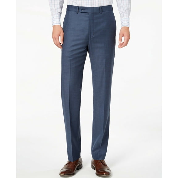 Calvin Klein Men's 100% Wool Slim Fit Front Dress Pants Trousers, Blue 30W x 30L
