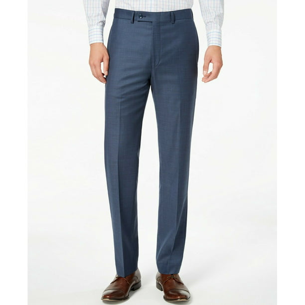 Calvin Klein Men's 100% Wool Slim Fit Front Dress Pants Trousers, Blue 30W  x 30L 