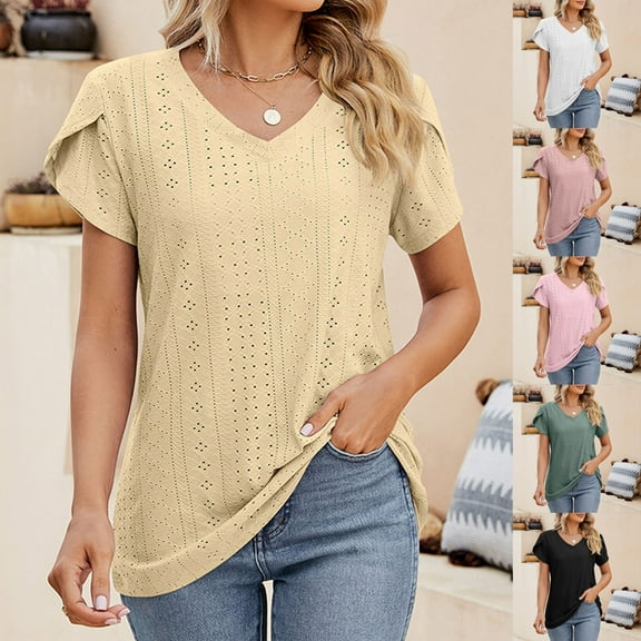 Dagugfen Womens Tops Casual Fly Sleeve V Neck Loose Lightweight Breathable Casual Going out Tops for Dating