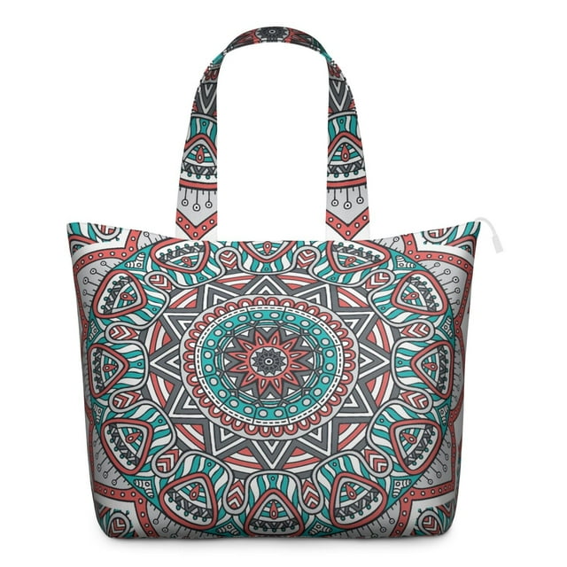 Psychedelic Trippy Mala Travel Bag Healing Energy Duffel with Geometric Pattern, Relaxation Meditation Inspired Weekender Tote