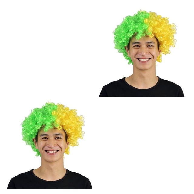Seitruly Peluca de payaso pelo sintético pelos aficionados al fútbol amplia aplicación multicolor Headwearing disfraz divertido Brasil Brasil Tamaño libre 2piezas