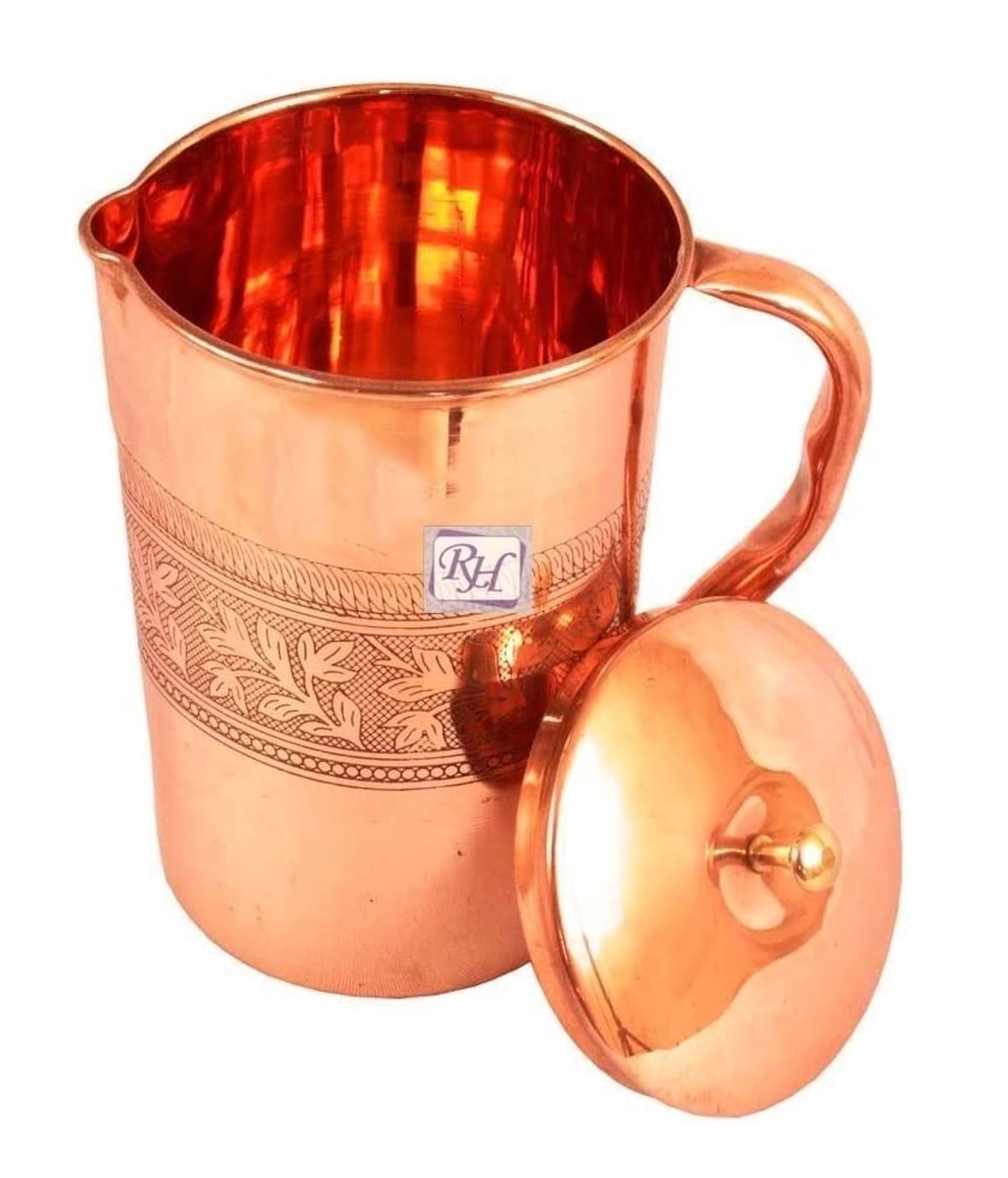 Rastogi Handicrafts Pure copper Designer Carving Jug Pitcher Storage Drinking Water Home Hotel Garden 1750 ML