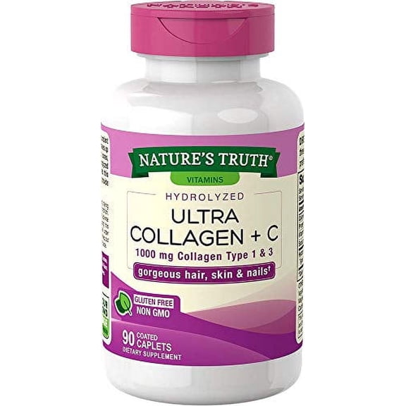 Nature's Truth Hydrolyzed 1000 Mg Collagen Caplets with Vitamin C, 90 Count, 3 Pack