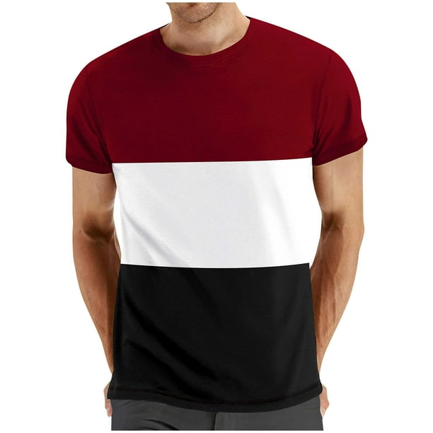 pstuiky Mangas cortas para hombre, Camiseta y blusa informales de cuello redondo con parches para hombre, para fitness, deportes, pantalones cortos y mangas camisas casuales para hombre l
