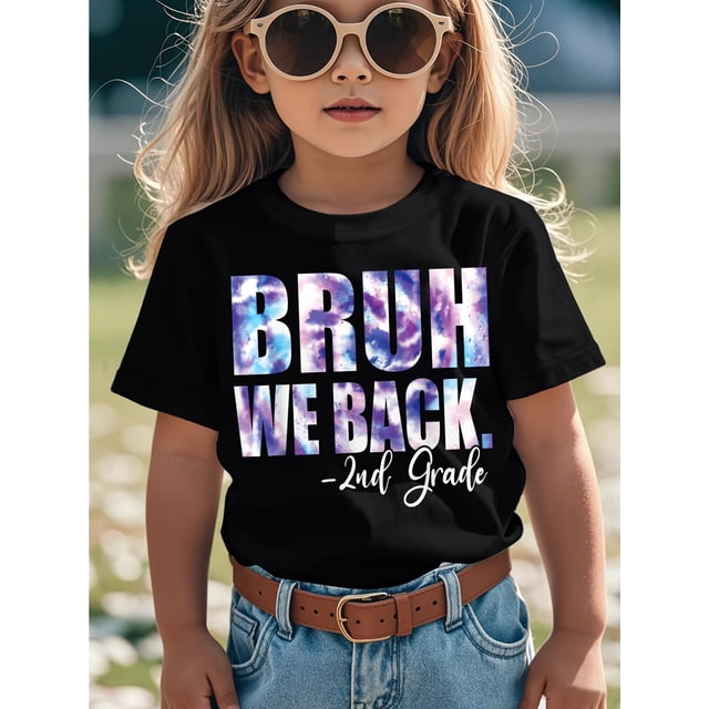 2nd Grade "Bruh We Back" Humorous Graphic T-Shirt for Kids - Street Style Casual Round Neck Tee with Vibrant Print, Perfect for School or Casual attire, 2nd Grade Tshirt