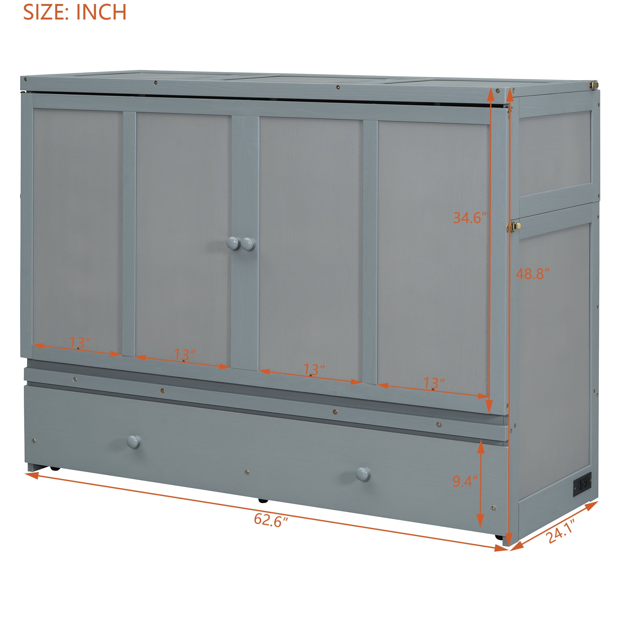 Mintazer Queen Murphy Bed with Storage Drawer & Charging Station, Modern Foldable Cabinet Bed for Bedroom Apartment Guest Room, Gray