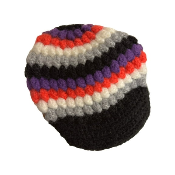 Womens Black Orange White Grey Purple Bulky Knit Striped Newsboy Cap Hat