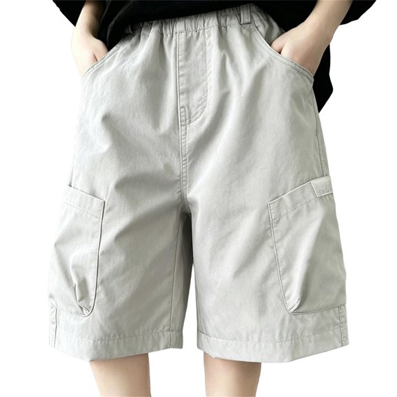 UACY Linen Bermuda Shorts for Boys Lightweight Summer Hiking Cargo Shorts Quick Dry Wide Leg Quick Dry Short Knee Length (White, 15-16 Years)
