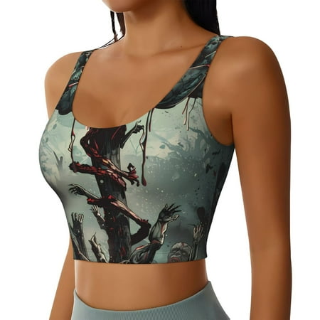 Picia Zombie Flower Apocalypse Sports Bra for Women Padded Strappy Sports Bras Medium Support Yoga Bra with Removable Cups Running Yoga Bra-XX-Large