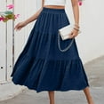 thumbnail image 4 of Women’s High Waist Tiered Maxi Skirt with Elastic Waistband and Pockets Flowy A Line Lightweight Casual Skirt Navy 2XL, 4 of 7