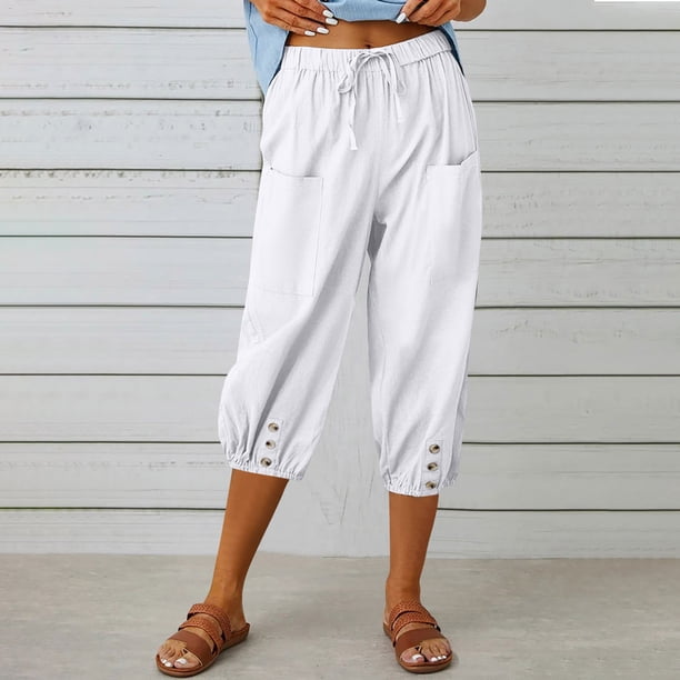 WILLBEST Pantalones Casuales para Mujer, Pantalones Harén Holgados de Cintura Alta Elástica con Bolsillos, Pantalones Casuales Recortados para Un Estilo y Comodidad Sin Esfuerzo. Chica