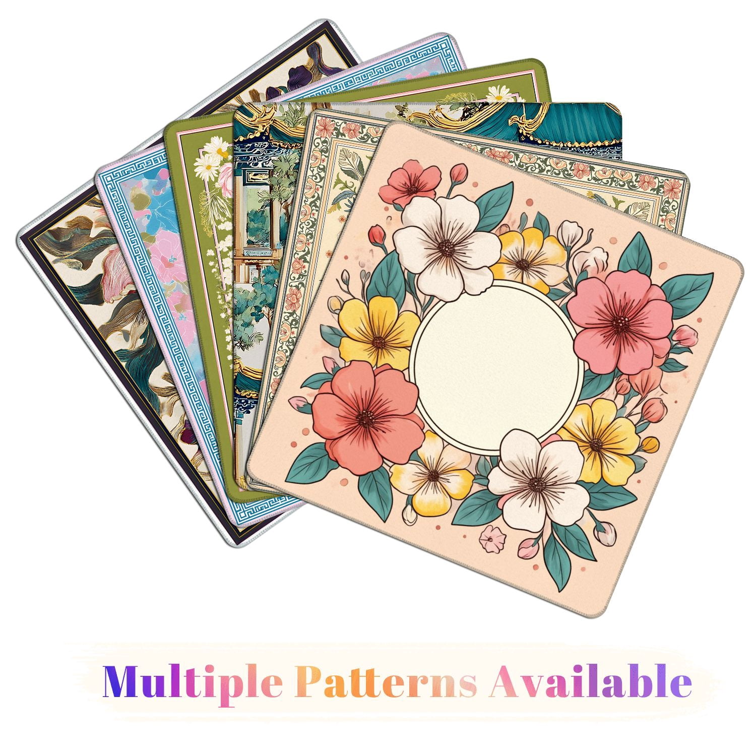 Mahjong Mat 31.5" x 31.5" Floral Wreath Colorful Pink Yellow White Flowers Pastel Non-Slip Noise Reduction American Mahjong Tiles Table Cover for Dominoes Poker Card Board Games Gift
