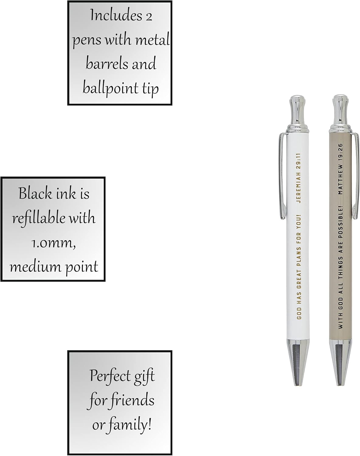 Creative Brands Graduation Collection Refillable Ballpoint Pens, Set of 2, God Has Plans
