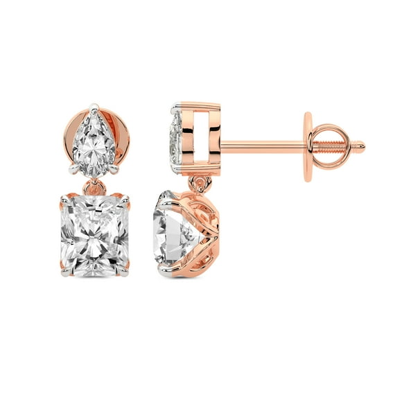 Boucles d'Oreilles en Diamant de Laboratoire de Forme Radiant Certifiées IGI de 6 Carats / 14K en Or Rose / Boucles d'Oreilles Pendantes en Diamant de Labo en Goutte Séraphique / Serti à Griffes / Qualité FG-VS1-VS2 Friendly Diamonds