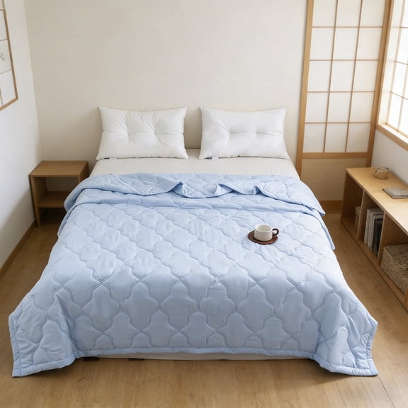 Floleo Cool Summer Quilt 39x59 in Lightweight Breathable Air Conditioning Blanket, Soft Comforter with Silk Fill for Hot Sleepers, Machine Washable