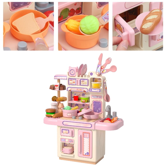 Electric Pretend Kitchen Counter, Safety Pretend Kitchen Counter Toy for Lunch Pink,Blue