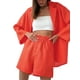 thumbnail image 3 of SAYOO , traje de pantalón informal de dos piezas para mujer, blusas abotonadas con cuello de solapa de color sólido y pantalones cortos holgados con cintura elástica SAYOO  Moda, 3 of 9