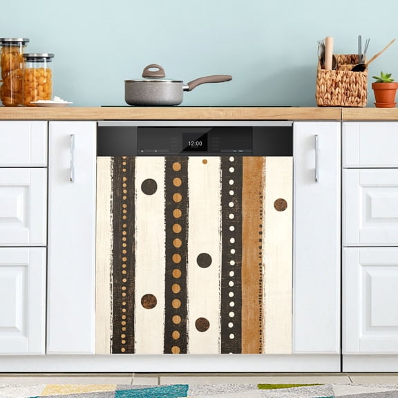 Yayeee Magnetic Dishwasher Cover for The Front Decoration Home Kitchen Machine Sticker Protector, Beige Abstract Dots