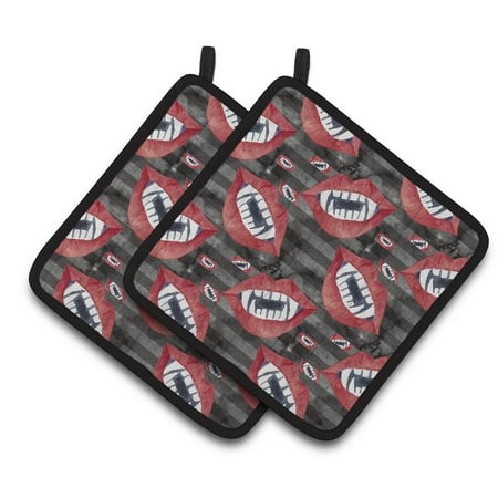 

Caroline s Treasures Watecolor Halloween Vampire Teeth Pair of Pot Holders