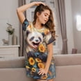 thumbnail image 3 of Logiee Elegant Cute Panda Sunflower Print Nightgowns for Women,Soft Short-Sleeved Lightweight Sleepwear, Loose Sleepshirts, 3 of 6