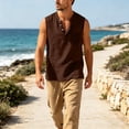 thumbnail image 2 of Tank Tops Men Cotton Linen Sleeveless Button Up V Neck Shirts Summer Casual Vacation Tee, 3XL, 2 of 6