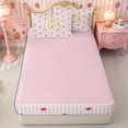thumbnail image 4 of Meiyoeat Teens Gold Initial E Kawaii Strawberry Zipper Full Size Comforter Sets with Fitted Sheet and 2 Pillowcases, Geometric Stripes Print Zipper Bedding Set, Pink Red,4pcs,Pink Reversible, 4 of 6