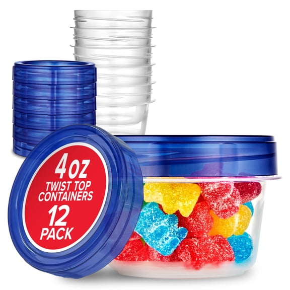 4oz Plastic Baby Food Containers with Lids, 12 Count Baby Food Storage Containers, Baby Food Jars for Puree, Baby Food Container Set, Baby Food Accessories, Reusable Freezer Safe Baby Jars, Blue Lid