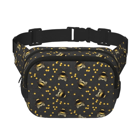 Rateoe Bumblebee Print Fanny Pack Belt Bag for Women and Men, Square Double-Layer Waterproof Waist Pack with Adjustable Strap for Hiking, Jogging, Cycling