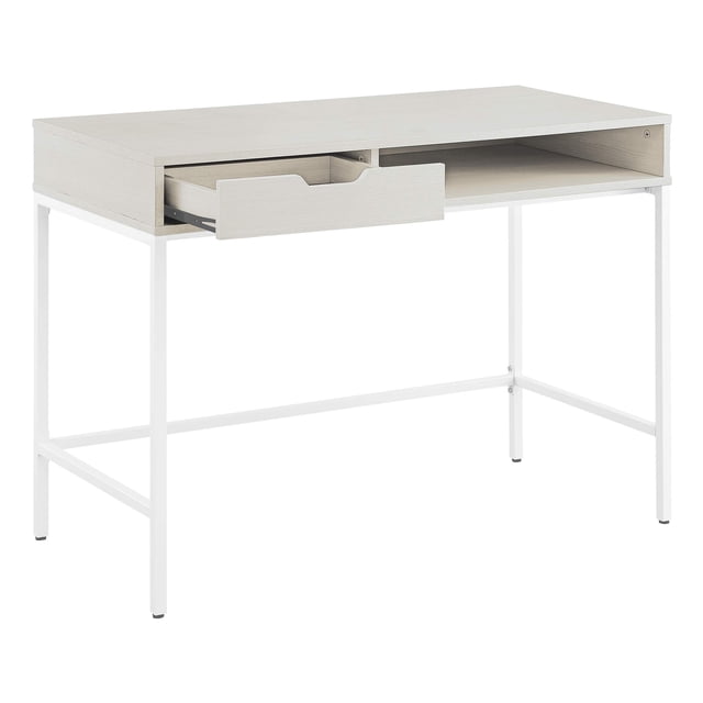 OSP Home Furnishings Contempo 40-Inch Home Office Desk with Drawer and Storage Shelf, White Oak