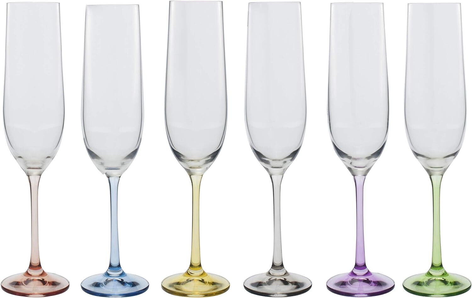 Bohemia Stemmed Crystal Champagne Flutes Set of 6 - Lead Free Rainbow Drinkware