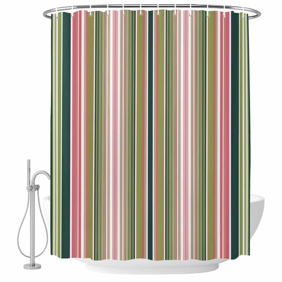 Colorful Striped Shower Curtain Set - Long 72" x 84" Washable Bathtub Curtain with 12 Hooks, Sage Green Pink White Vertical Lines Waterproof Fabric Stall Shower Curtains for Bathroom/Bathtub Décor
