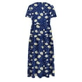 thumbnail image 5 of Viikei Women's Tiered Ruffle Short Sleeve Dress,Women's Flower Printing Casual Short Sleeve Crewneck Dress Casual Flowy Tiered Maxi Beach Dress Navy XL, 5 of 6