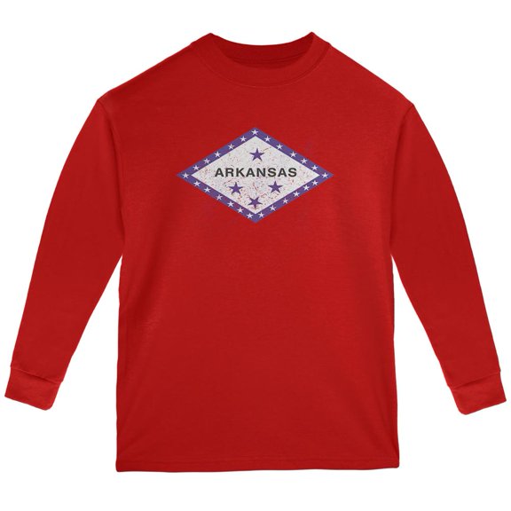 Born and Raised Arkansas State Flag Youth Long Sleeve T Shirt Red Youth X-SM