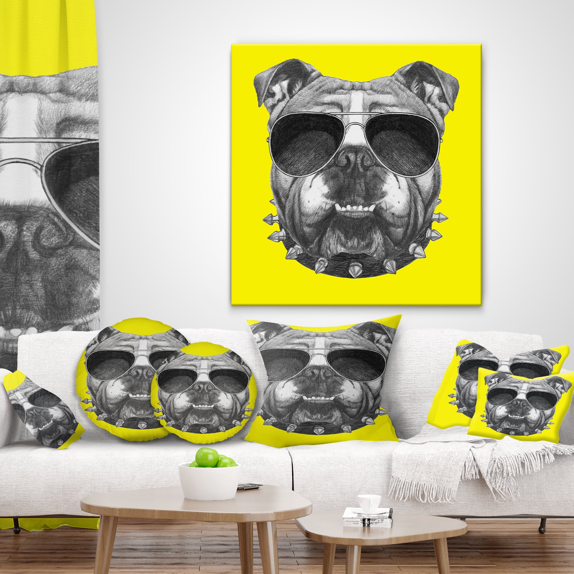 Designart Funny English Bulldog with Collar - Contemporary Animal Throw Pillow - 12x20