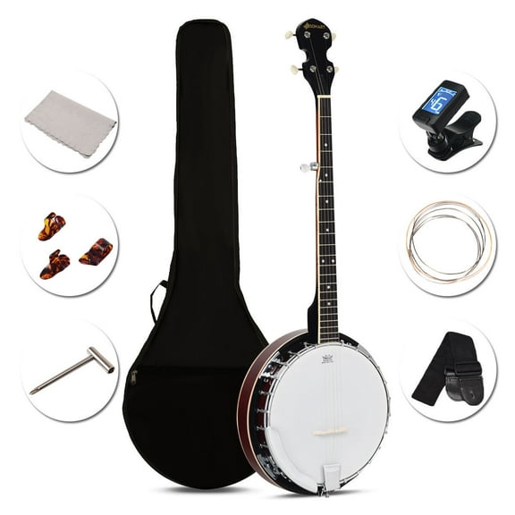 Costway Sonart 5 String Geared Tunable Banjo 24 Brackets Closed Back Remo Head w/ Case