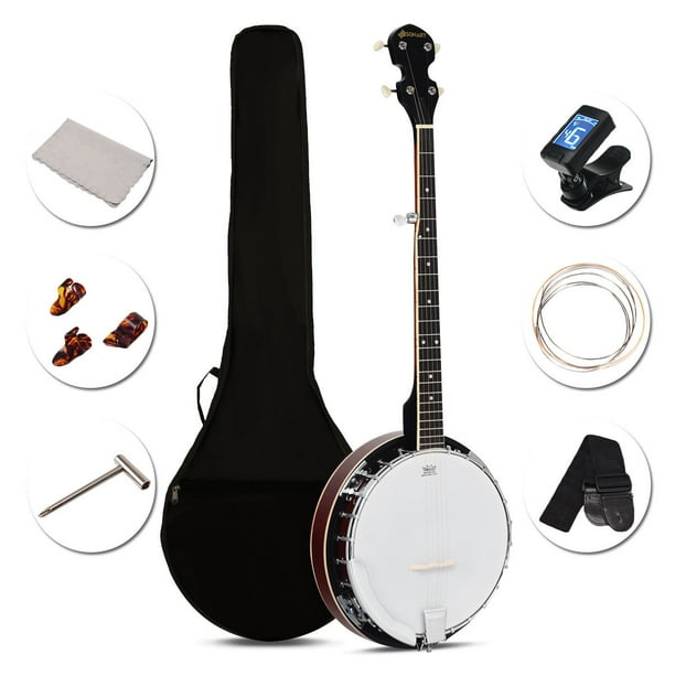 Costway Sonart 5 String Geared Tunable Banjo 24 Brackets Closed Back Remo Head W Case Walmart Com Walmart Com