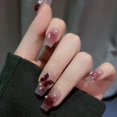 thumbnail image 2 of HLONK 24Pcs Gel Press on Nails  Gel French Long Fake Nails  Press on Tips With Glue  Rhinstone with Butterfly  NO.13, 2 of 7