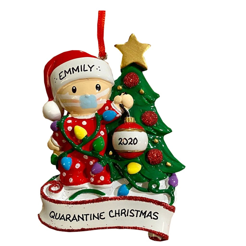 2020 Quarantine JOERRES 2020 Christmas Ornaments Personalized Ceramic Handmade Ornaments Christmas Hanging Ornament Cute Santa Claus Wearing Mask and Gifts Christmas Eve Family Xmas Gift.