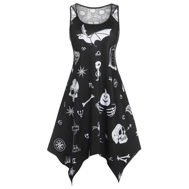 Vestido de pañuelo impreso de Halloween de Halloween Rosegal Vestidos casuales de talla grande