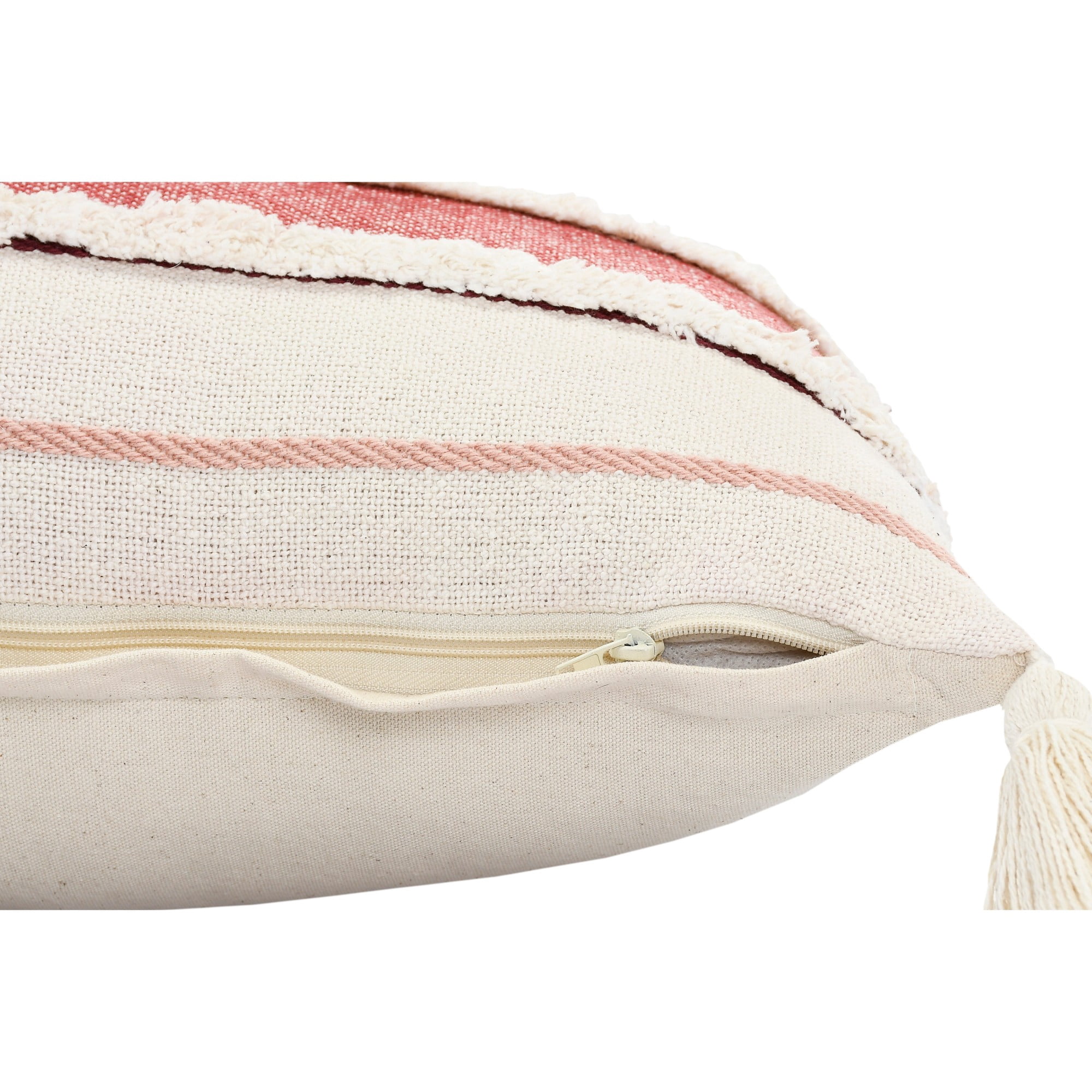 Laddha Home Designs Hand Stitched Striped Cotton Lumbar Pillow Cover - 36" - White and Red
