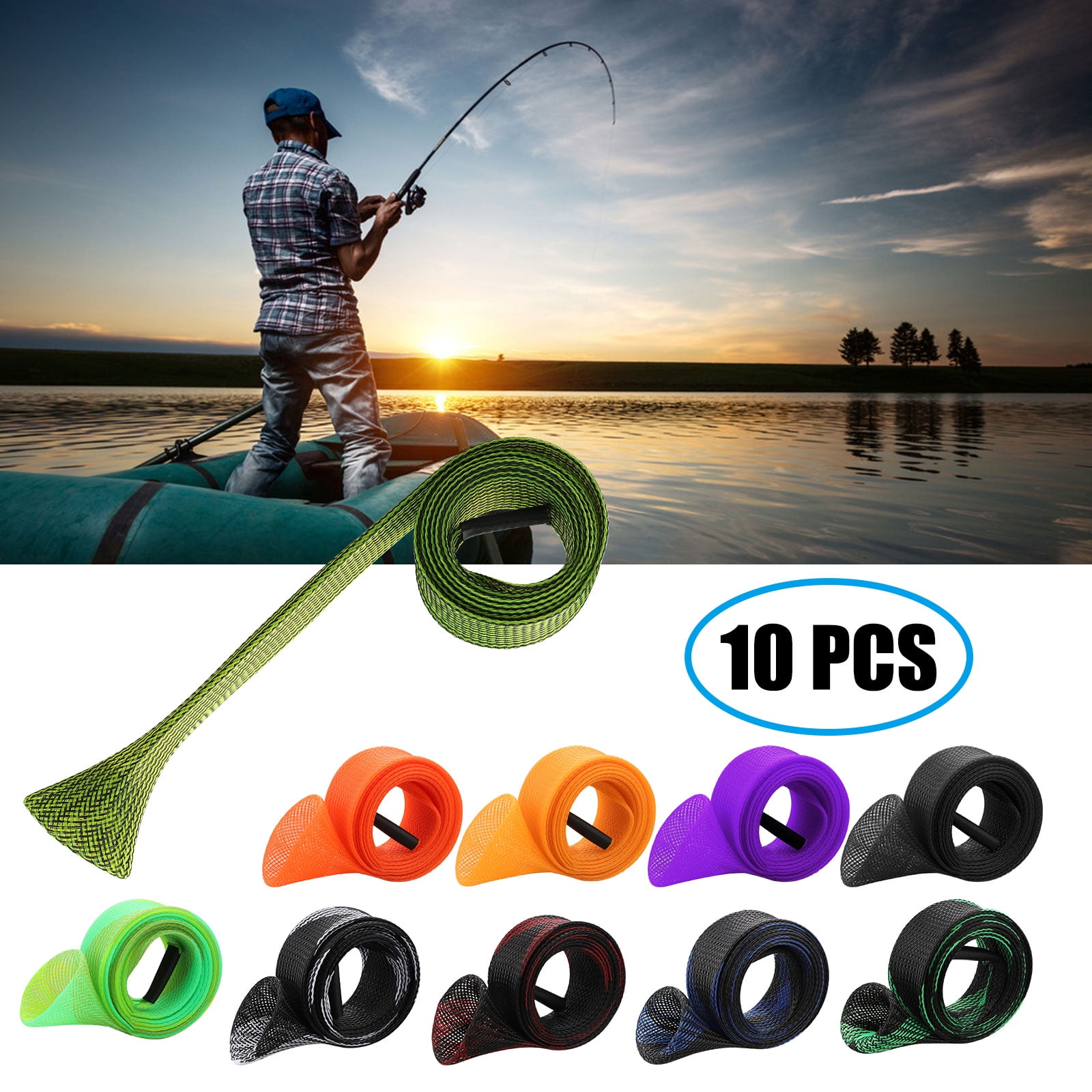 5pcs Fishing Rod Cover Braided Mesh Casting Spinning Fishing Pole Sleeve Glove 