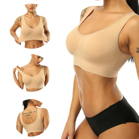 

Sports Bras for Women Seamless Comfortable Bras Set with Removable Pads for Sleep Pull on Closure Plus Size Nude 4XL