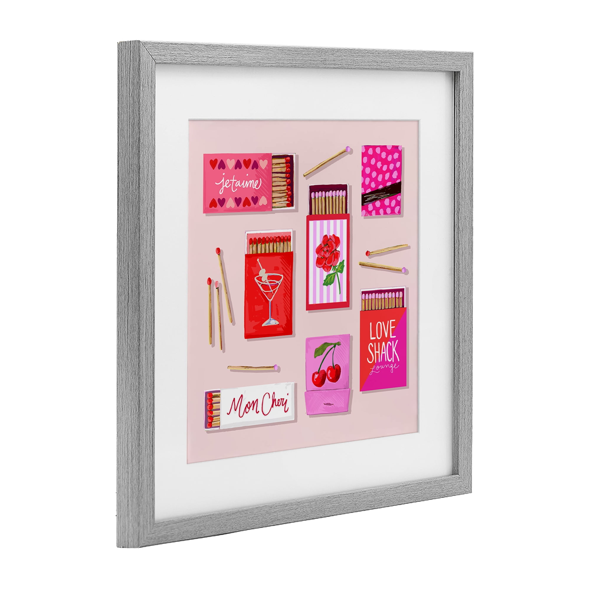Stupell Industries Je T'aime Romantic Matchbox Set Gray Framed Print Under Glass, design by Rachael Reese