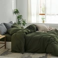 thumbnail image 3 of MooMee Duvet Cover Set Cal-King 100% Washed Cotton Twill Ultra-Soft Breathable Linen Like 3-Piece (Olive Green, 104"x98"), 3 of 7
