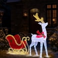 thumbnail image 6 of 5ft Lighted Christmas Reindeer & Sleigh Outdoor Yard Decoration Set with LED Lights, Red & White, 6 of 11