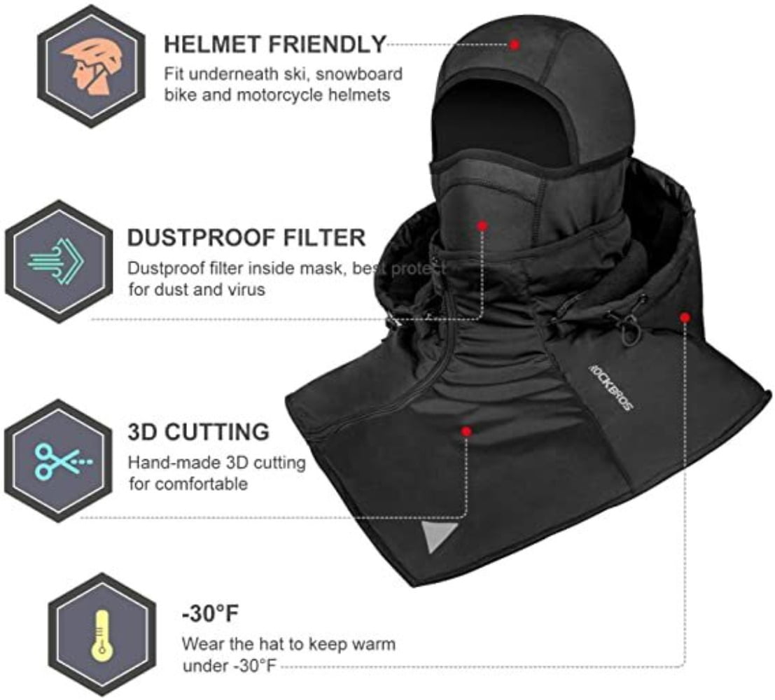 ROCKBROS Winter Ski Head Cover Thermal Fleece Balaclava Breathable Ski Face Mask Unisex with Hood Outdoors Sport Running Cycling Snow Skiing