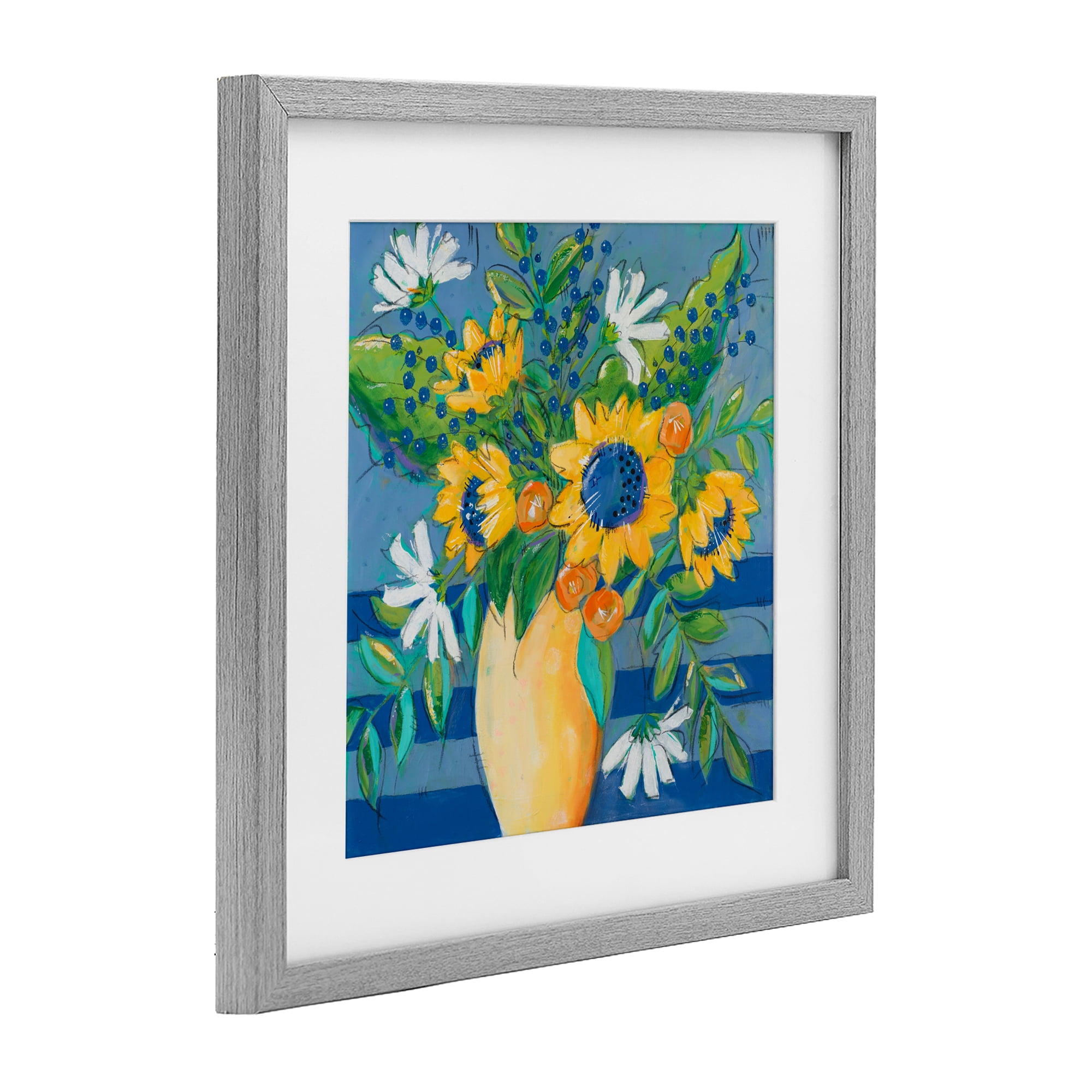 Stupell Industries Floral Bursts Among The Blue Gray Framed Print Under Glass, design by Krinlox