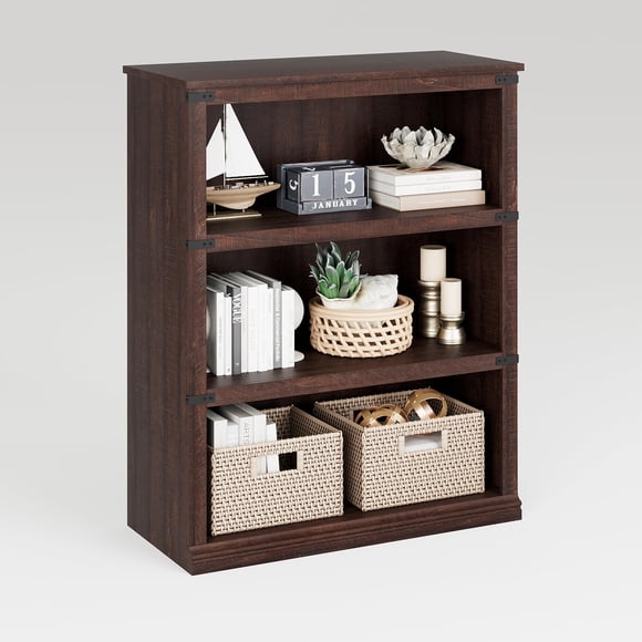 3 Tier Farmhouse Bookcase, 40" Tall Bookshelf with Storage, Wooden Bookshelves 3/5 Shelf Display Shelves for Home Office