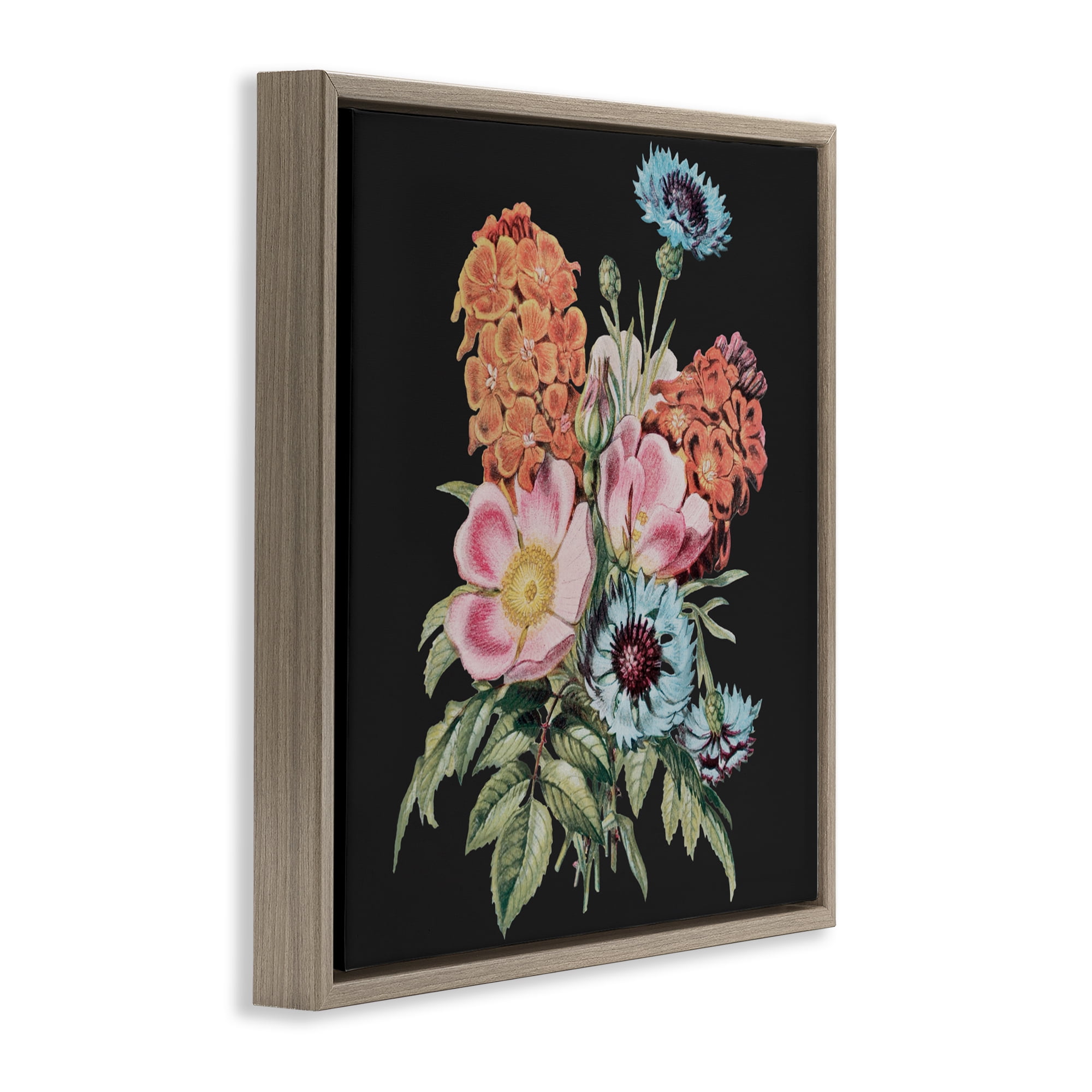 Stupell Industries Vintage Bouquet Study over Black Brown Framed Floater Canvas Wall Art, design by Dan Meneely