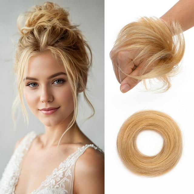 S-noilite Chignon Désordonné Pièce de Cheveux Humains, Blond Cendré/bleach Blond Chignon Humain Pièces de Cheveux pour Femmes Filles Chignon Queue de Cheval Extensions (1 Unité)